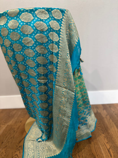 Hand Bandhej  Handloom Banarasi Saree in Pure Khaddi Georgette - see colors