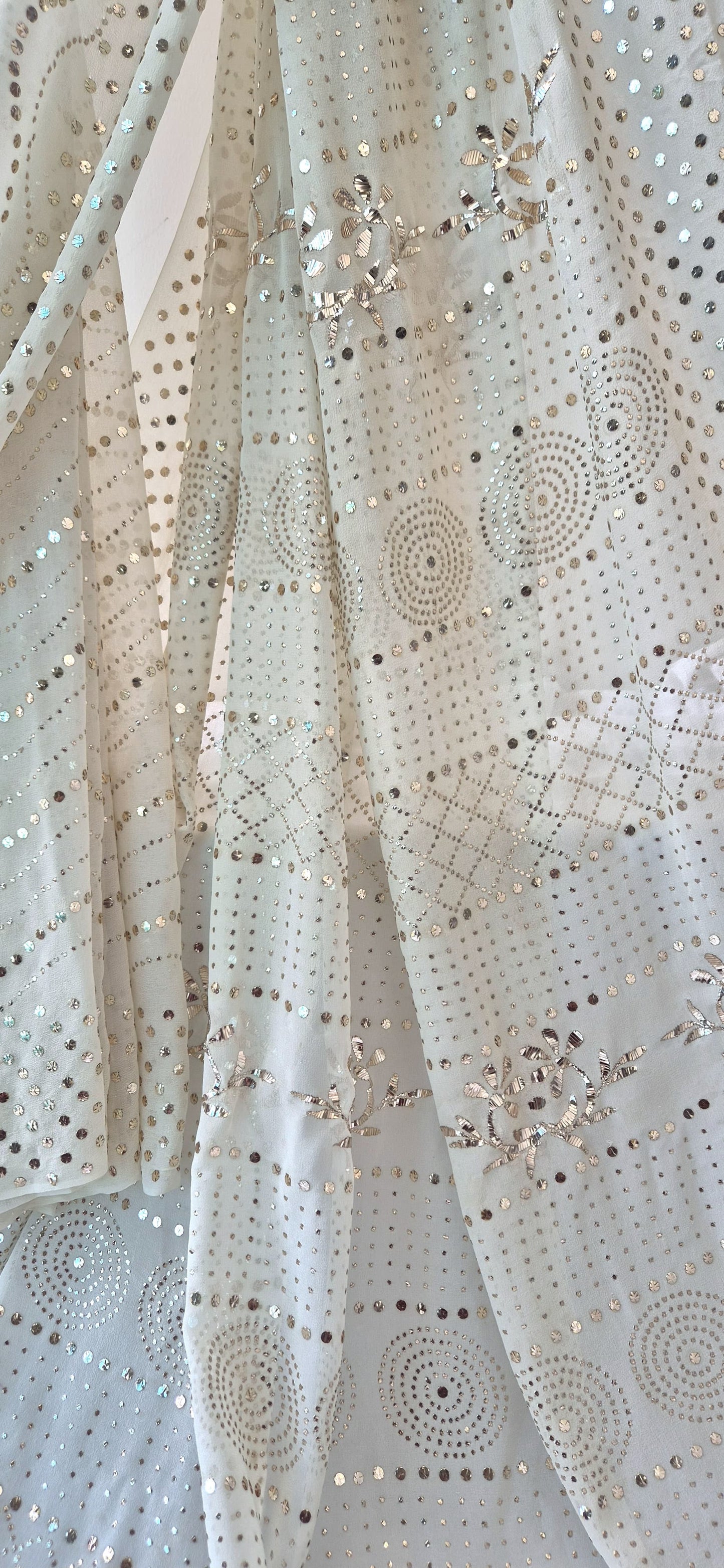 Authentic Pure Georgette Hand Lucknowi Chikankari saree with Mukesh and tikki work