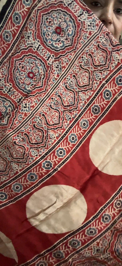 Pure Modal Silk Ajrak Saree with Hand Mirror Work Handcrafted Saree