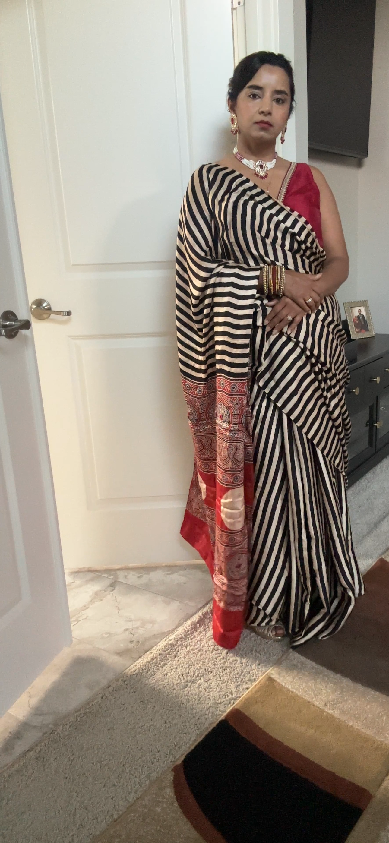 Pure Modal Silk Ajrak Saree with Hand Mirror Work Handcrafted Saree