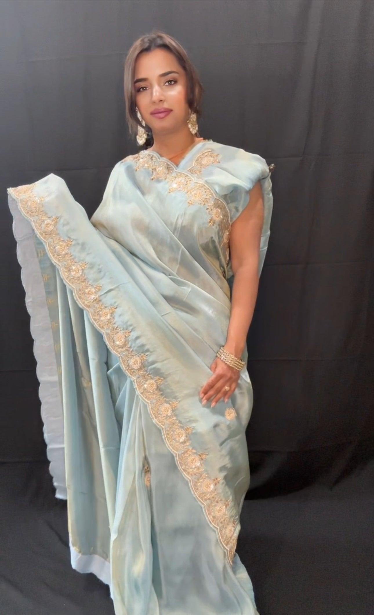 Pure Tissue Silk Saree with hand Zardozi work