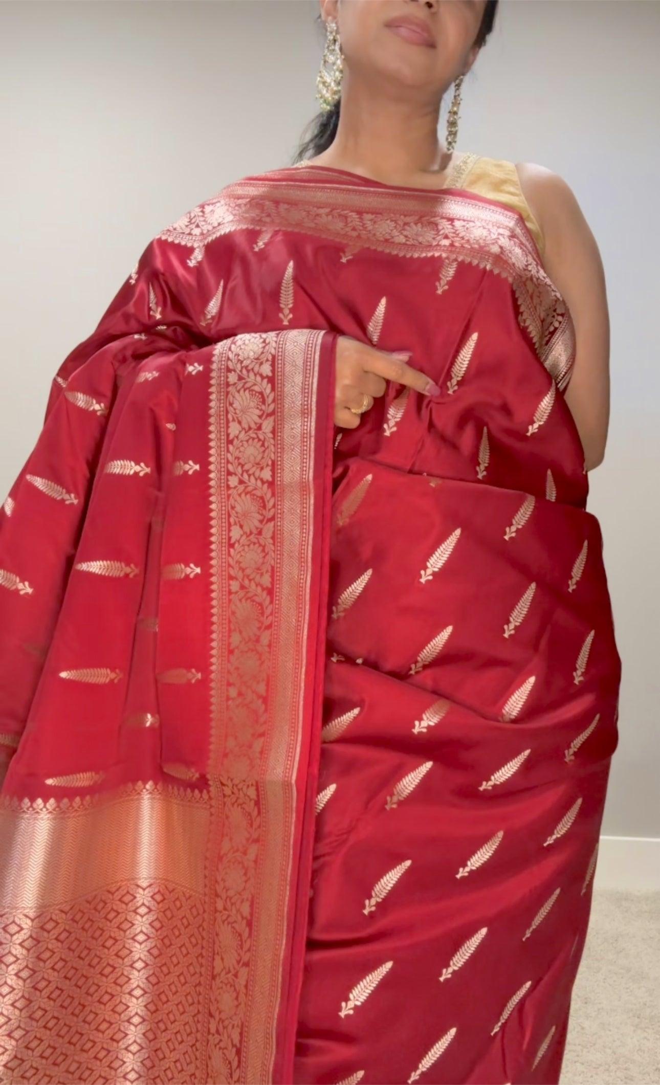 Banarasi Silk Saree  Mashru  - Maroonish Red