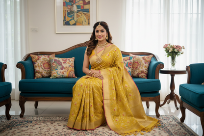 Pure Katan Silk Banarasi Saree - Jaal with Meenakari - Made to order