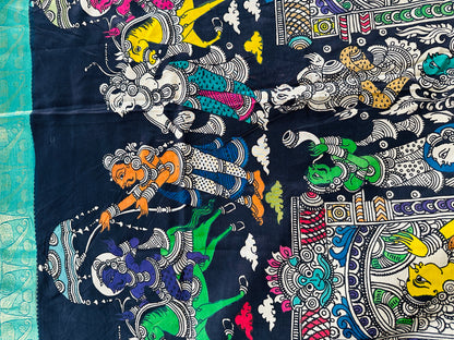 Pen Kalamkari with zari border in Silk - with silk Mark