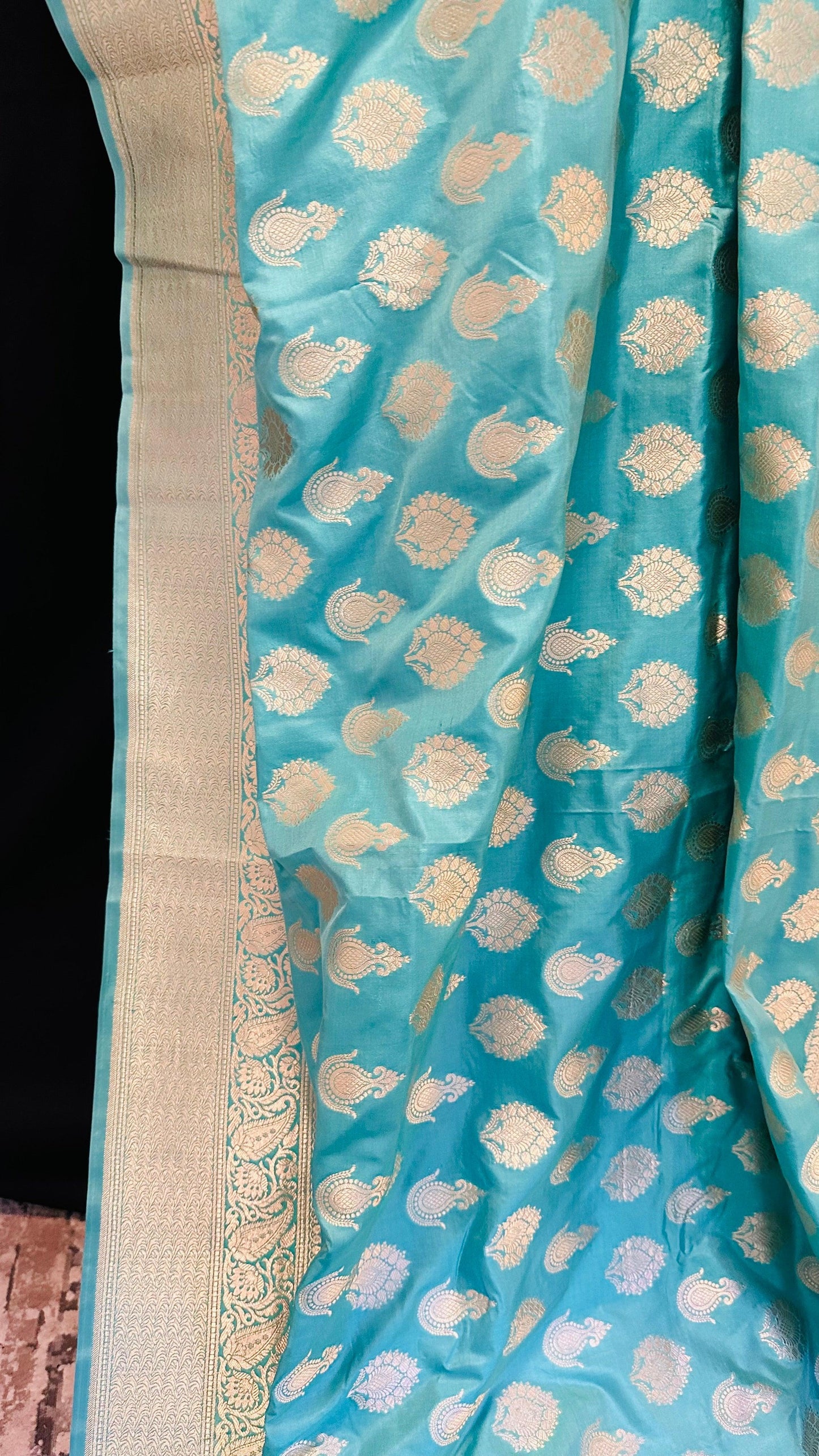 Banarasi Pure Mulberry Katan Silk Saree with Gold Zari - Sea Green