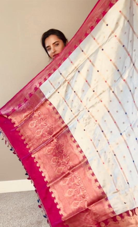 Exquisite Banarasi Handwoven Katan Silk Saree with Gold Zari Silk Mark Saree with blouse