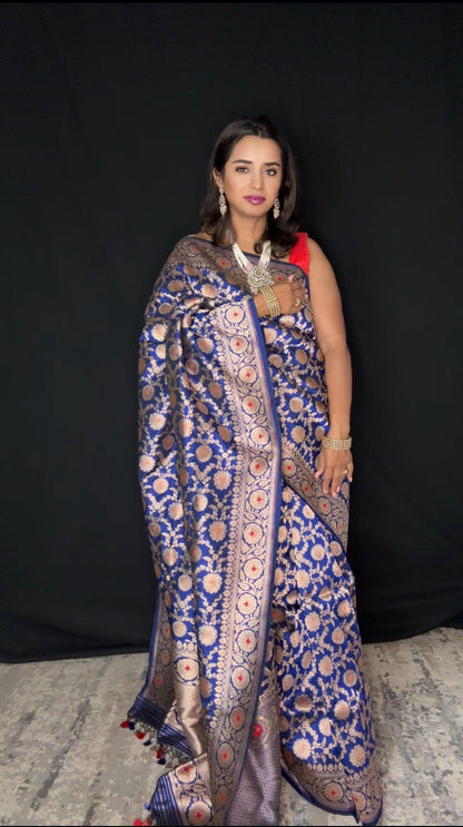 Nita Ambani Inspired Pure Katan Handwoven Banarasi Saree with Silk Mark - Jaal - Meenakari