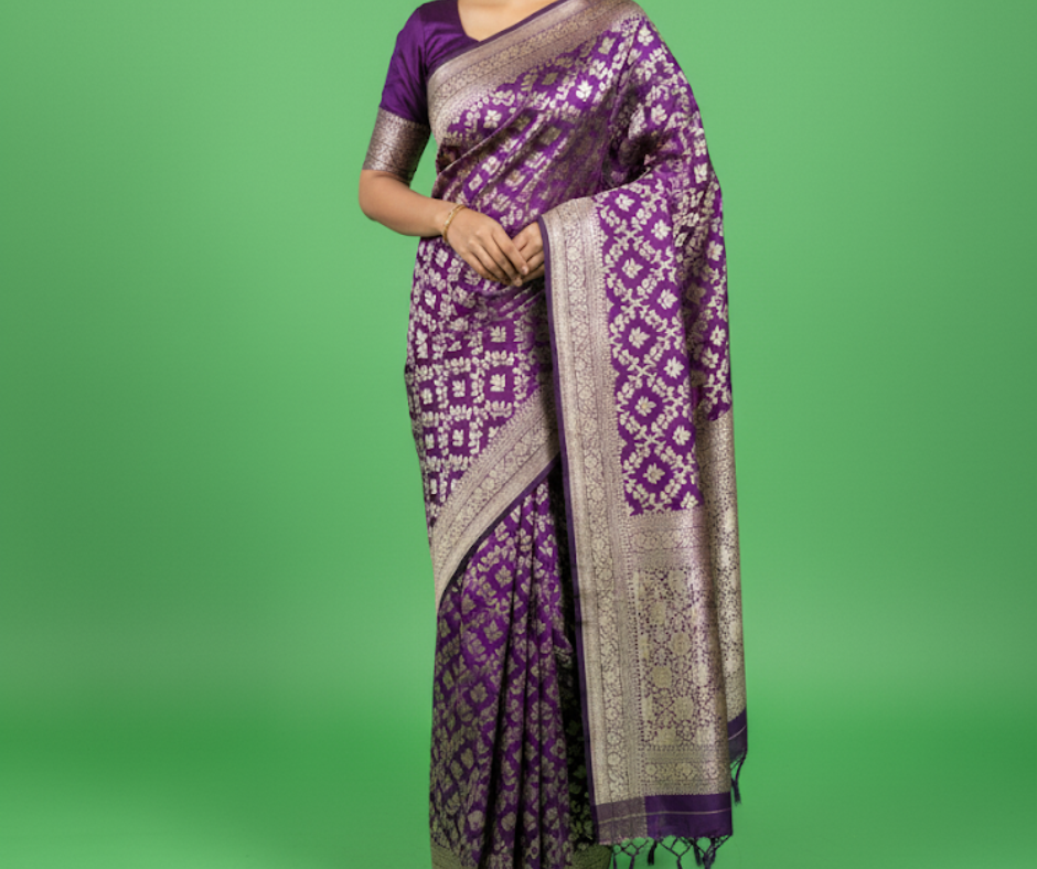 Exquisite Jaal Handwoven Katan Silk Saree with Gold Zari Silk Mark Saree with blouse