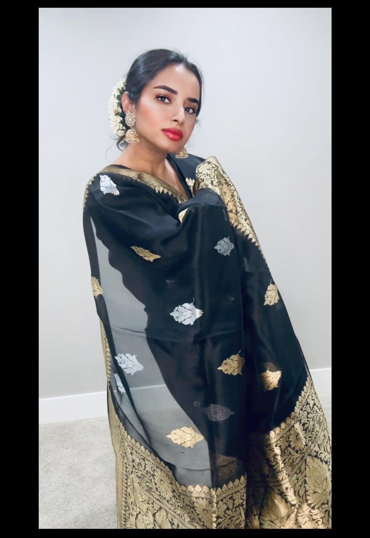 Pure Banarsi Kora Organza handwoven kaduwa saree - Sona Rupa Zari