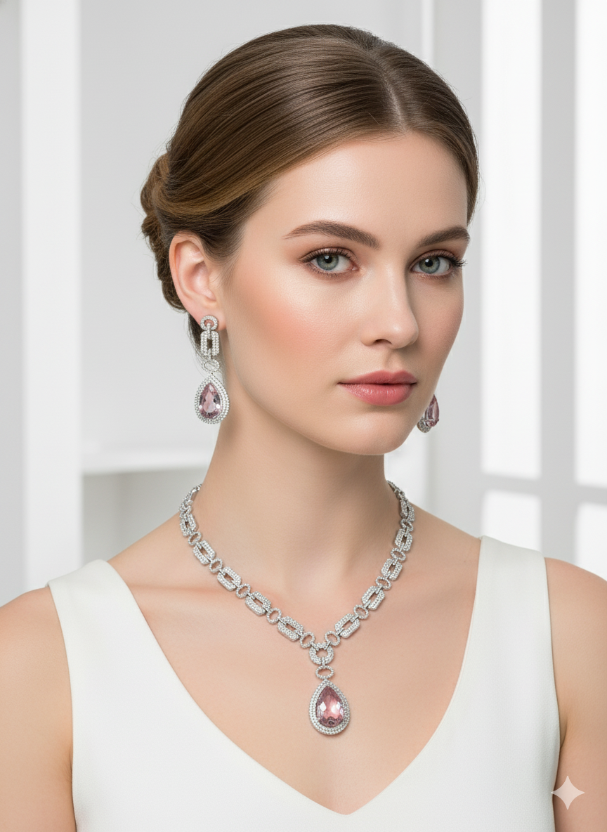Blush Royale Statement Set — Anti-Tarnish, Premium Shine, Teardrop Elegance