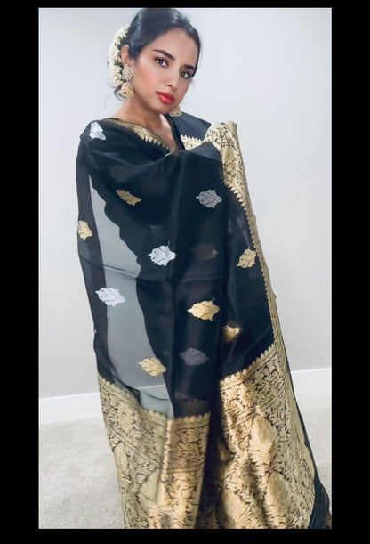 Pure Banarsi Kora Organza handwoven kaduwa saree - Sona Rupa Zari