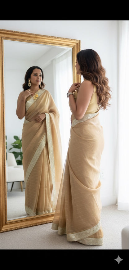 The Golden Hour Saree - Banarasi  Pure Tissue Silk  Handwoven  Saree with blouse fabric - Ivory