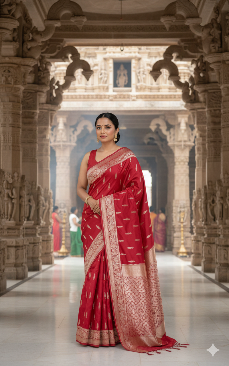 Banarasi Silk Saree  Mashru  - Maroonish Red