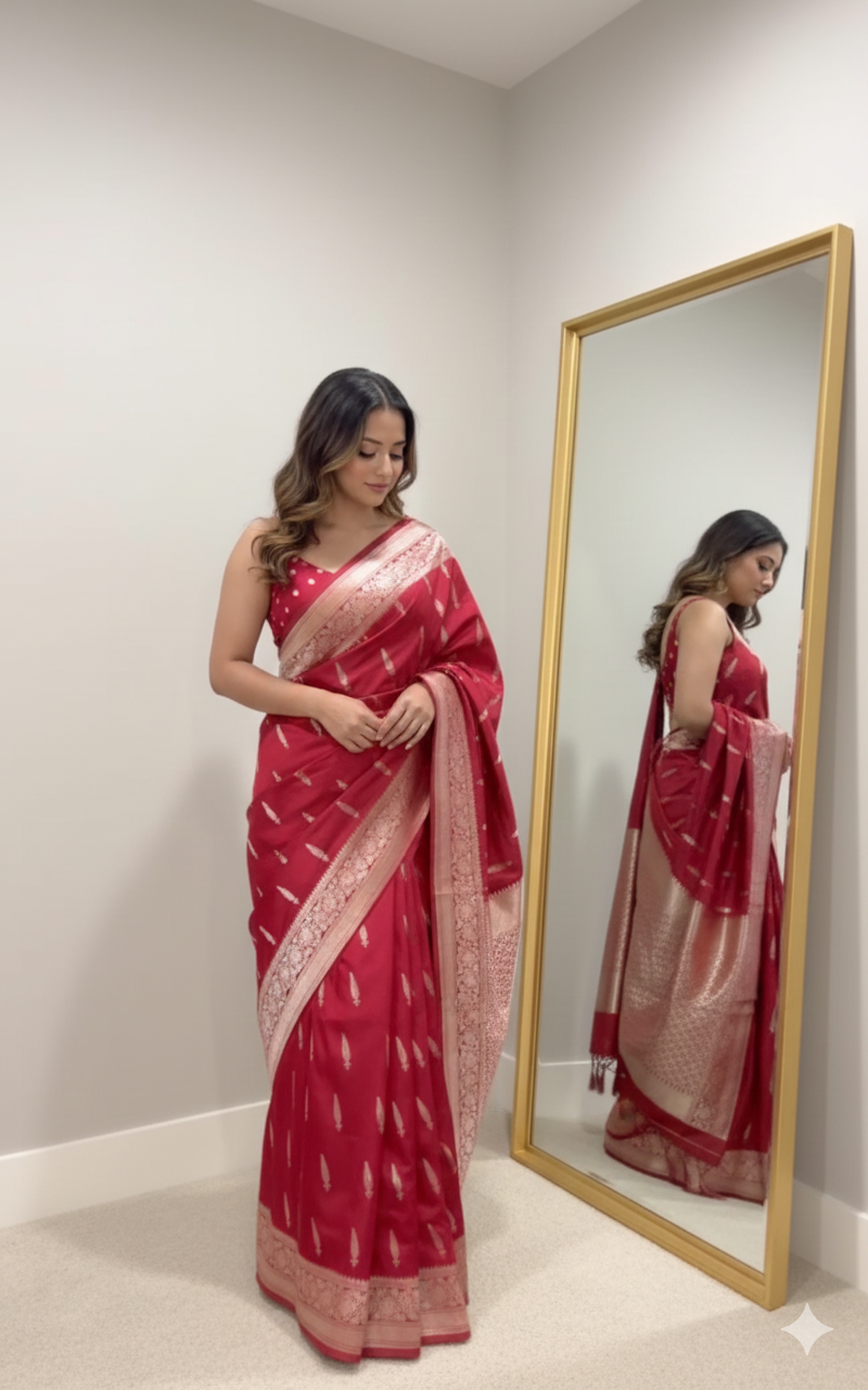 Banarasi Silk Saree  Mashru  - Maroonish Red