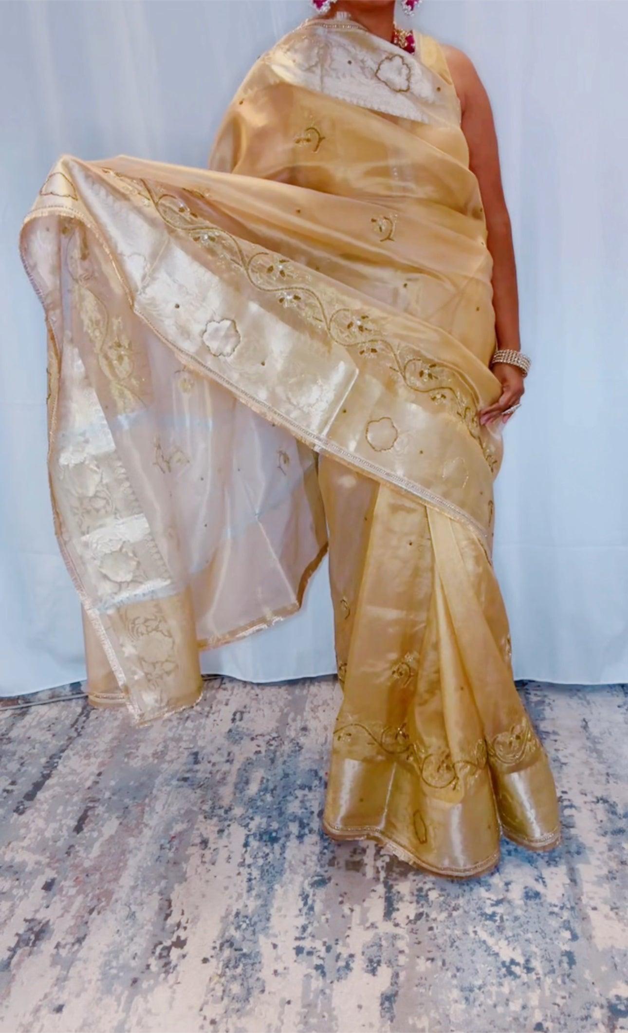 Banarasi Tissue Silk Saree with Hand Zardozi and CutDana Work