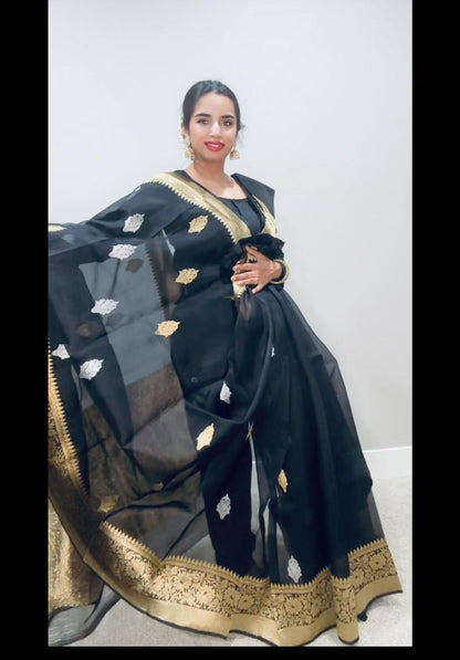 Pure Banarsi Kora Organza handwoven kaduwa saree - Sona Rupa Zari