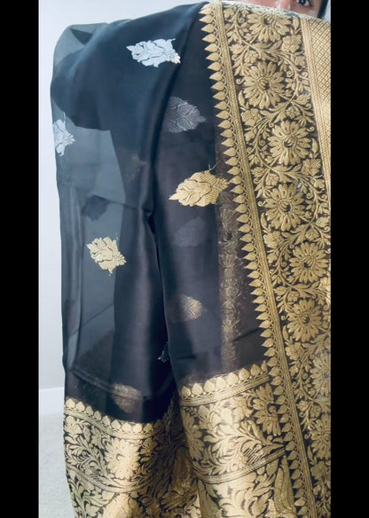 Pure Banarsi Kora Organza handwoven kaduwa saree - Sona Rupa Zari