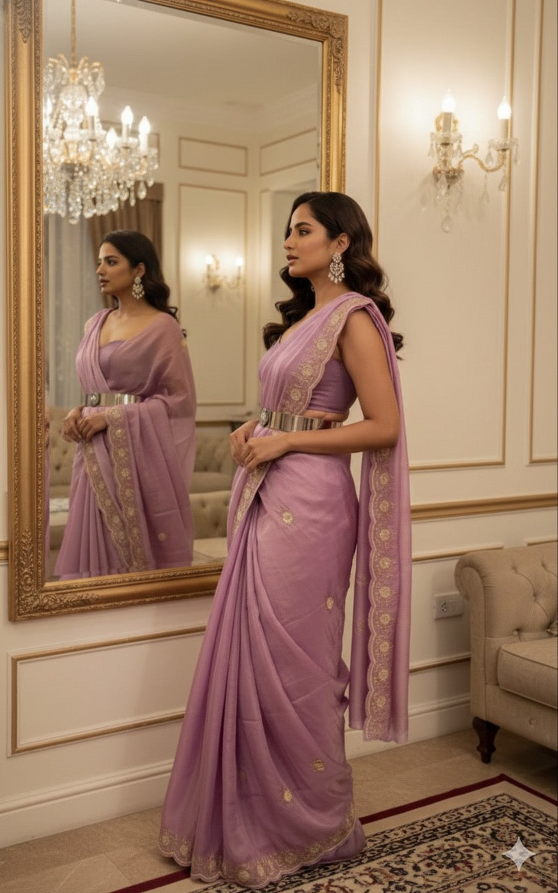 Pure Tissue Silk Saree with hand Zardozi work