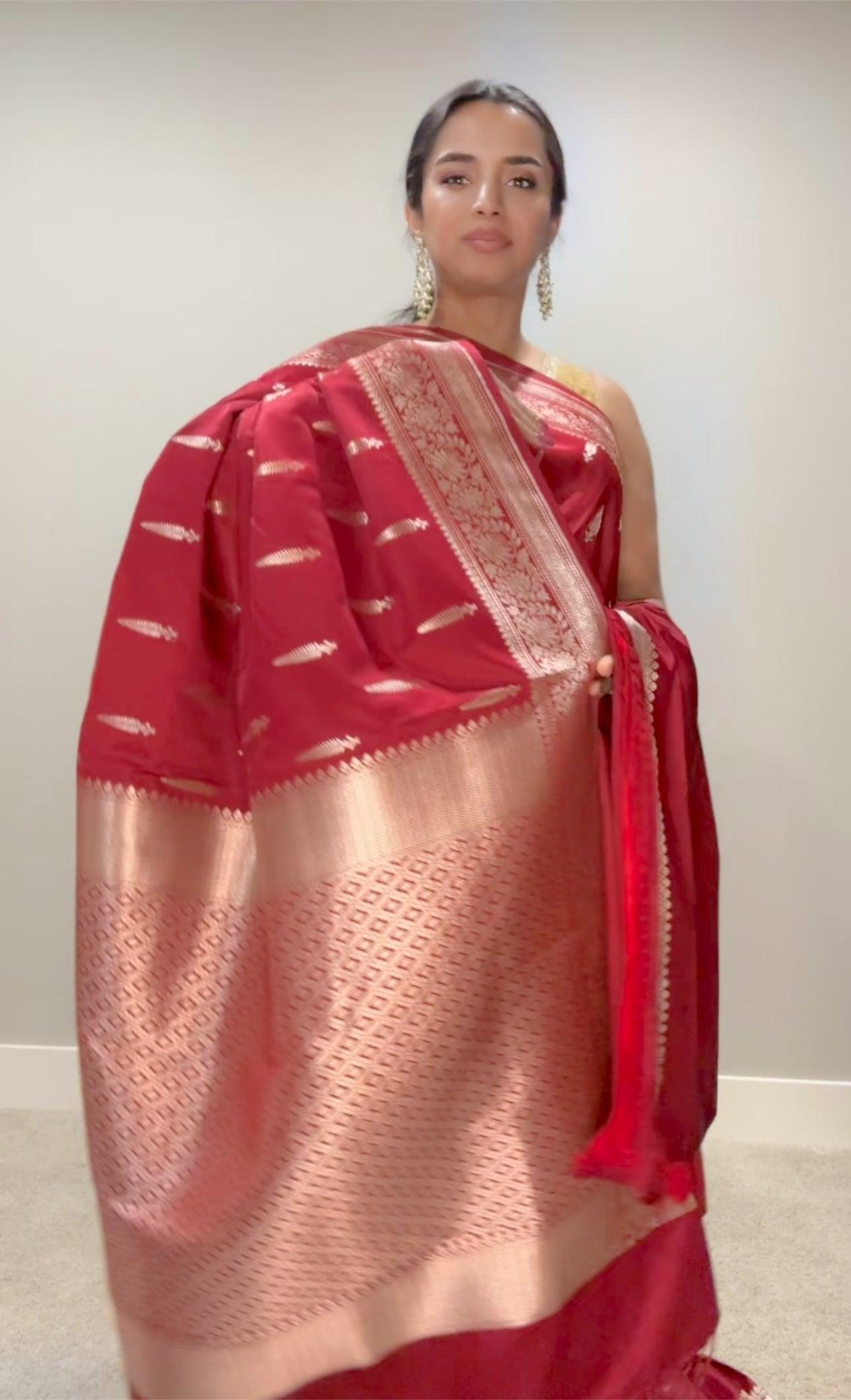 Banarasi Silk Saree  Mashru  - Maroonish Red