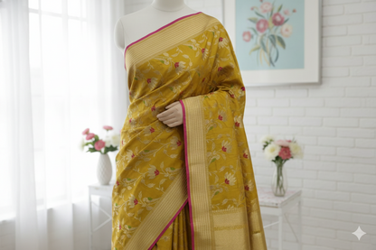 Pure Katan Silk Banarasi Saree - Jaal with Meenakari - Made to order