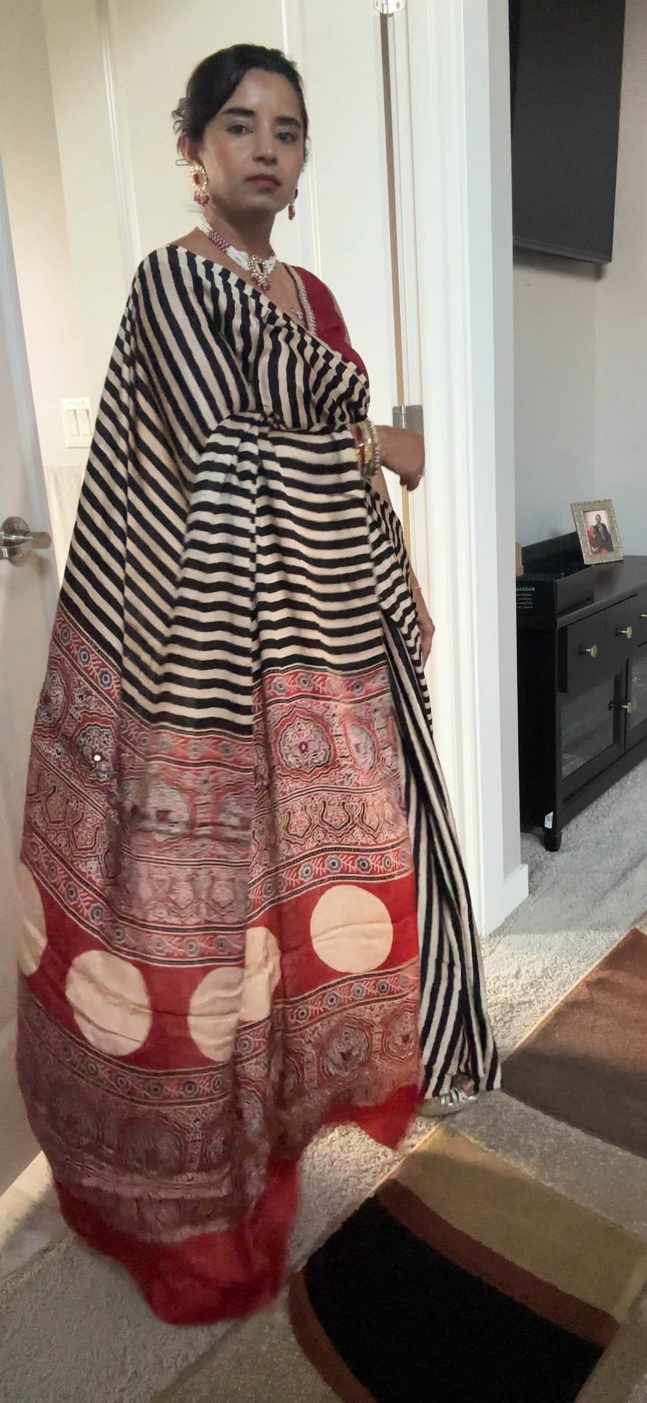 Pure Modal Silk Ajrak Saree with Hand Mirror Work Handcrafted Saree