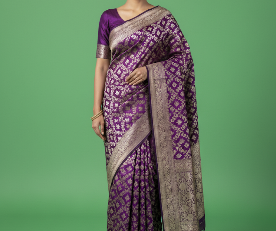 Exquisite Jaal Handwoven Katan Silk Saree with Gold Zari Silk Mark Saree with blouse