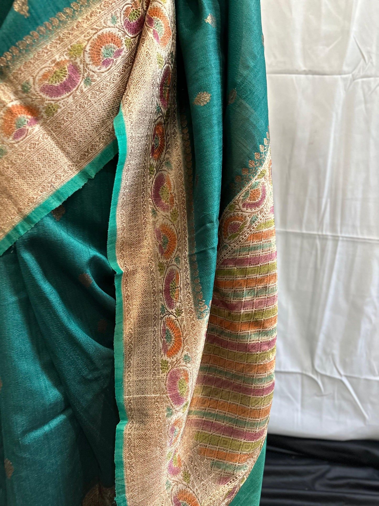 Pure Tussar Banarasi Handwoven Saree with hand brush rangkart