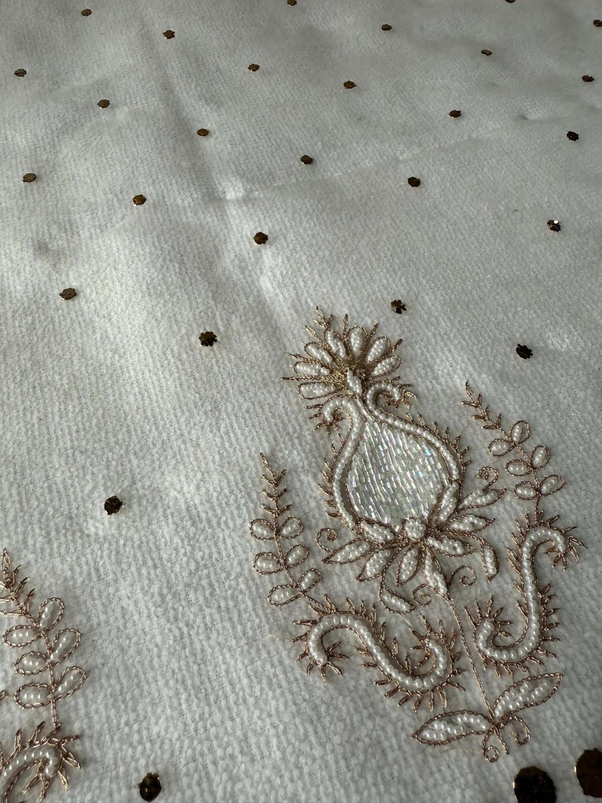 Noor - Hand Lucknowi Chikankari saree with Mukesh and Pearl work