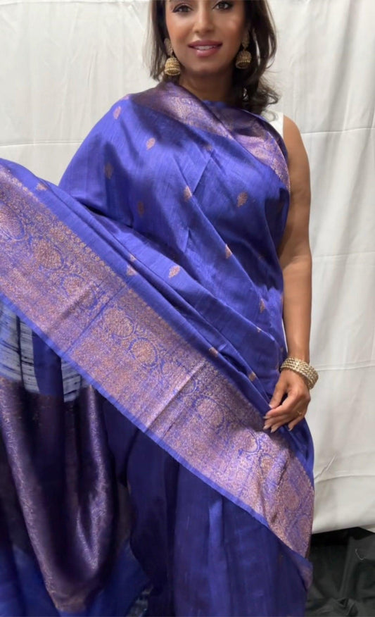 Pure Tussar Banarasi Handwoven Saree with floral blouse peice