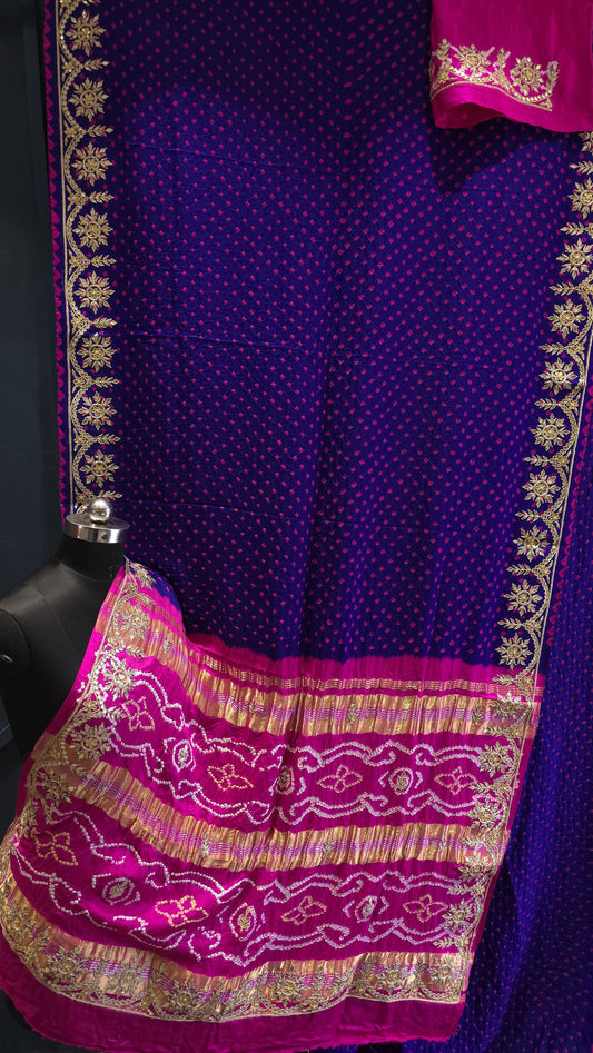 Pure Gaji Silk Saree with hand tied Bandhini and Hotta Patti
