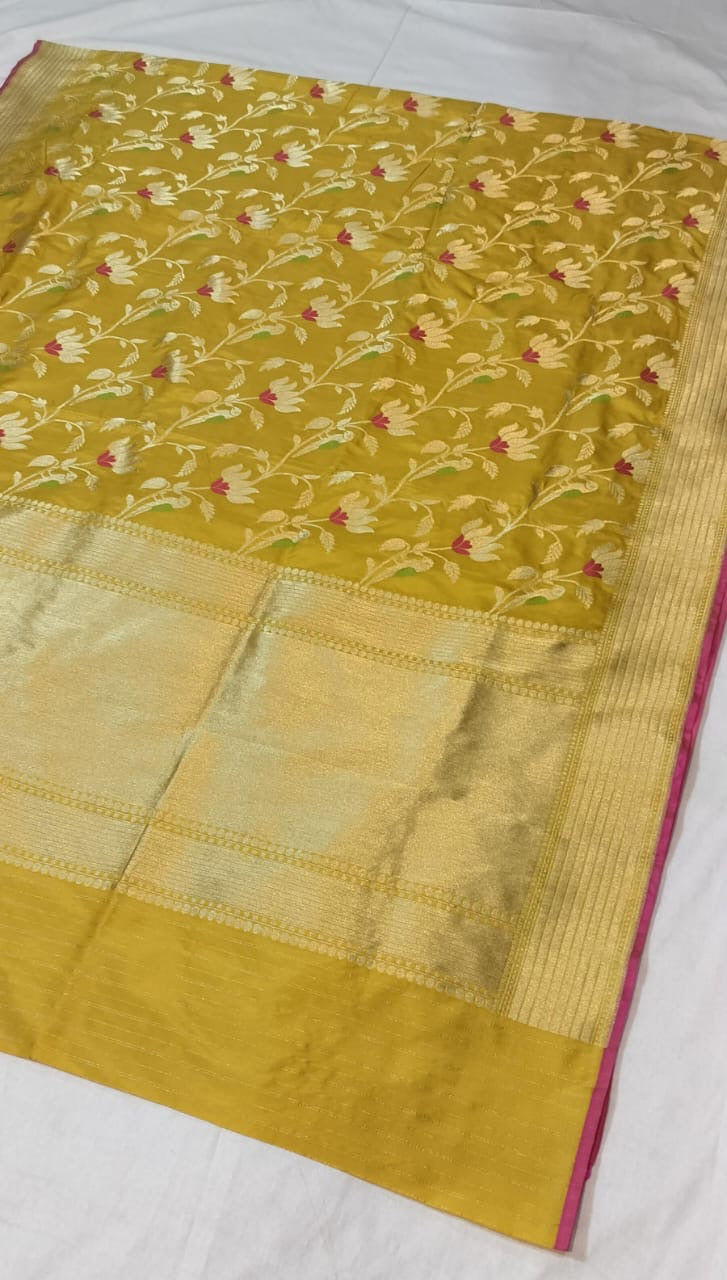 Pure Katan Silk Banarasi Saree - Jaal with Meenakari - Made to order