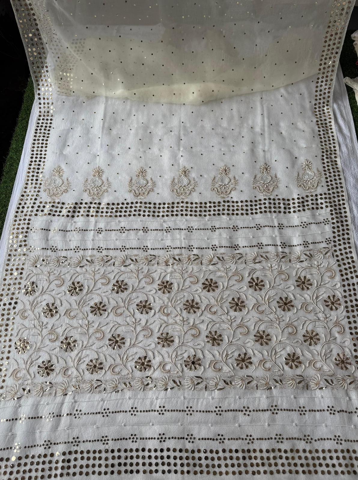 Noor - Hand Lucknowi Chikankari saree with Mukesh and Pearl work
