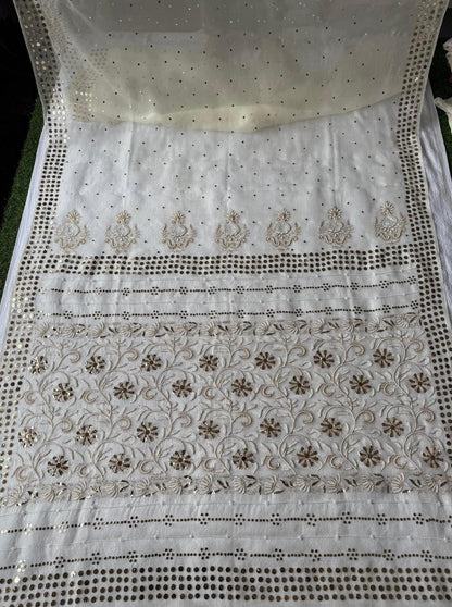Noor - Hand Lucknowi Chikankari saree with Mukesh and Pearl work