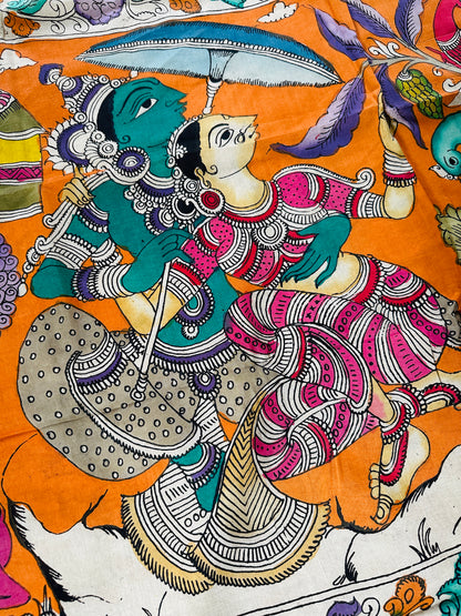 Pen Kalamkari with zari border in Silk - with silk Mark