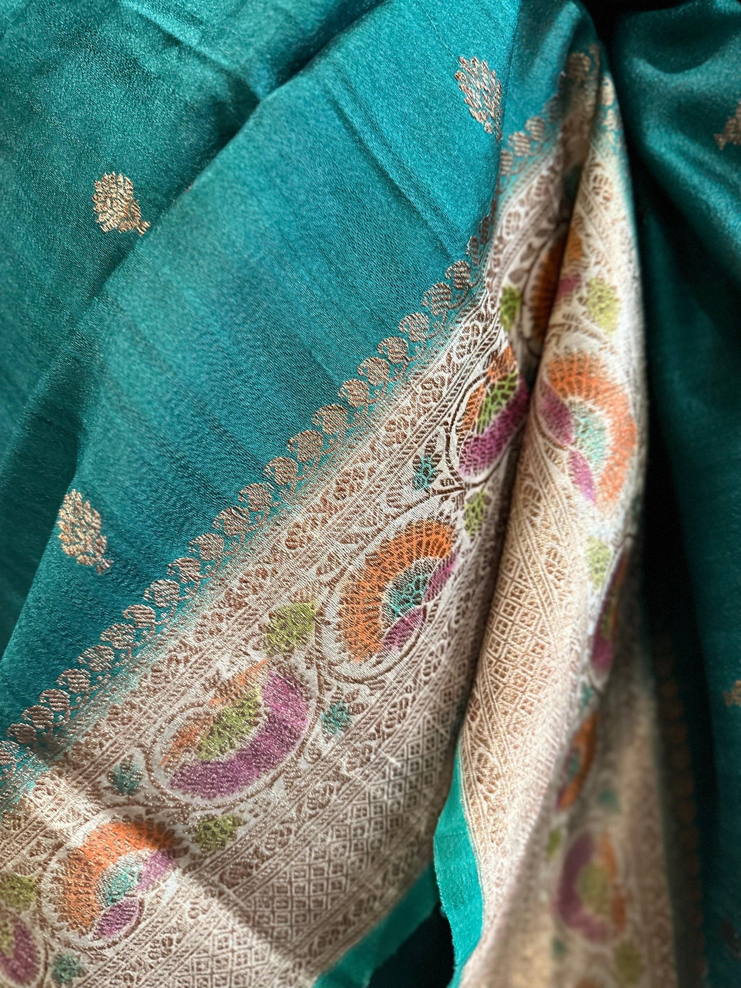 Pure Tussar Banarasi Handwoven Saree with hand brush rangkart