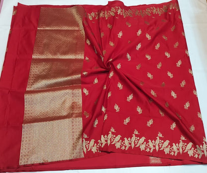 Handwoven Satin Silk Banarasi Saree with  Bird Family Motifs | Heritage Artisan Weave