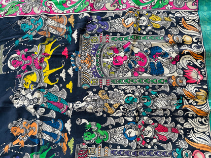 Pen Kalamkari with zari border in Silk - with silk Mark