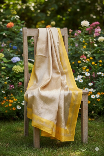 Aahana – The Golden Glow | Tissue Brocade Saree with Satin Border