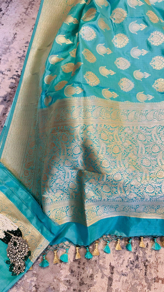 Banarasi Pure Mulberry Katan Silk Saree with Gold Zari - Sea Green