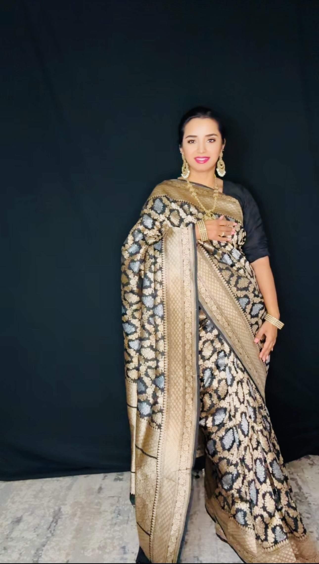 Nita Ambani Inspired Pure Katan Handwoven Banarasi Saree with Silk Mark - Sona Rupa - Jaal