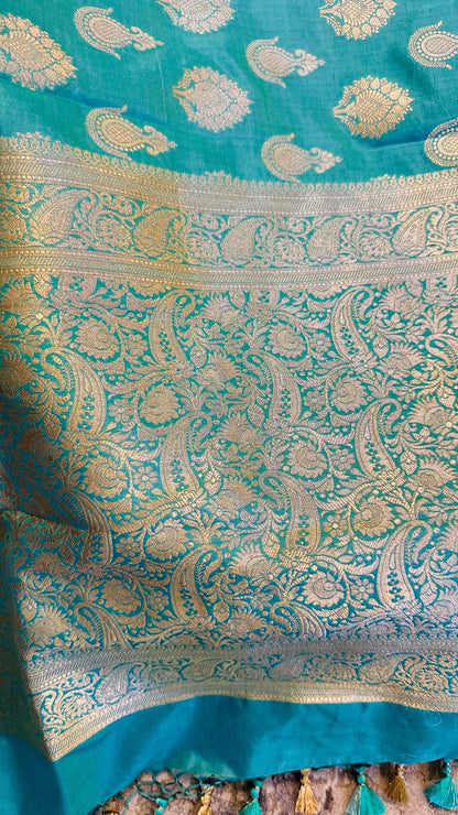 Banarasi Pure Mulberry Katan Silk Saree with Gold Zari - Sea Green