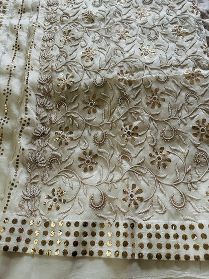 Noor - Hand Lucknowi Chikankari saree with Mukesh and Pearl work