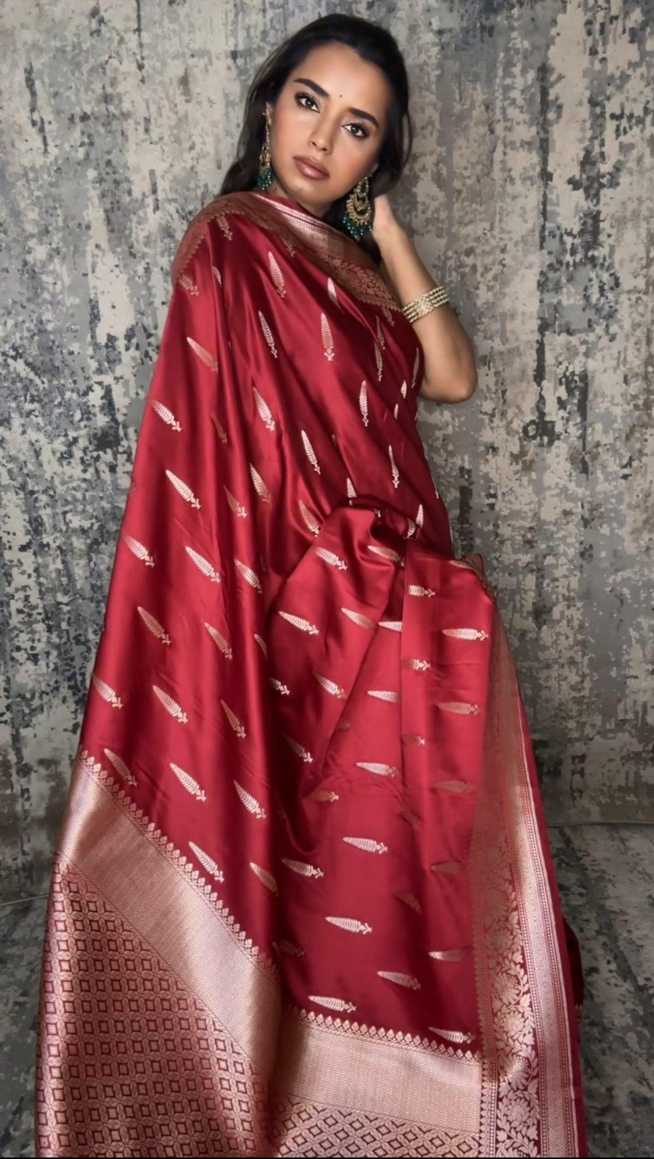 Banarasi Silk Saree  Mashru  - Maroonish Red