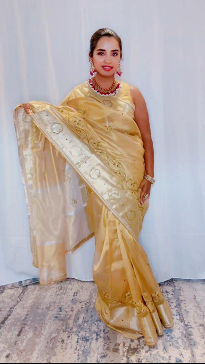 Banarasi Tissue Silk Saree with Hand Zardozi and CutDana Work