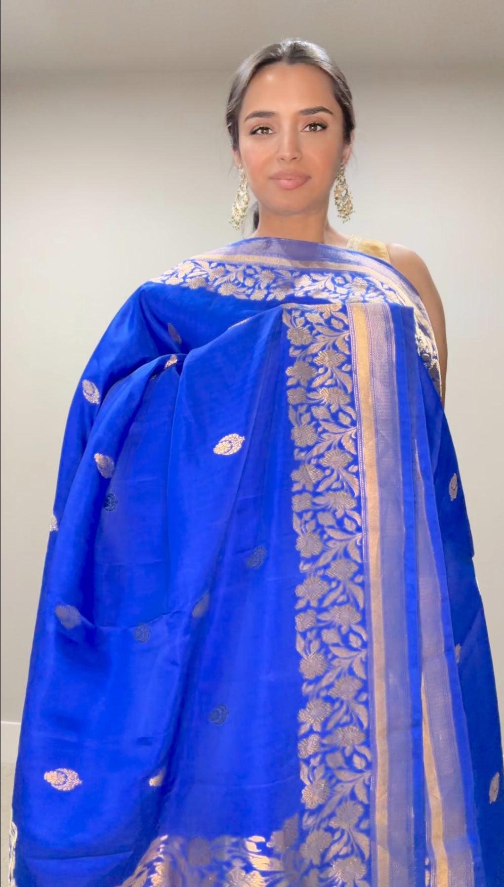 Banarasi Silk Saree Pure Mashru by Katan- Blue