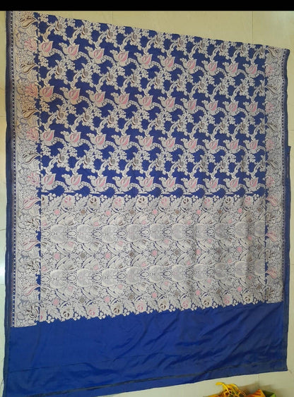 Pure Katan Handwoven Banarasi Saree with Silk Mark - Jaal - Made to order