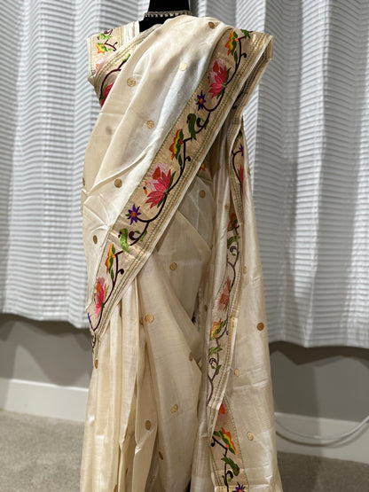 Paithani Inspired Embroidered Pure Tussar Silk Saree