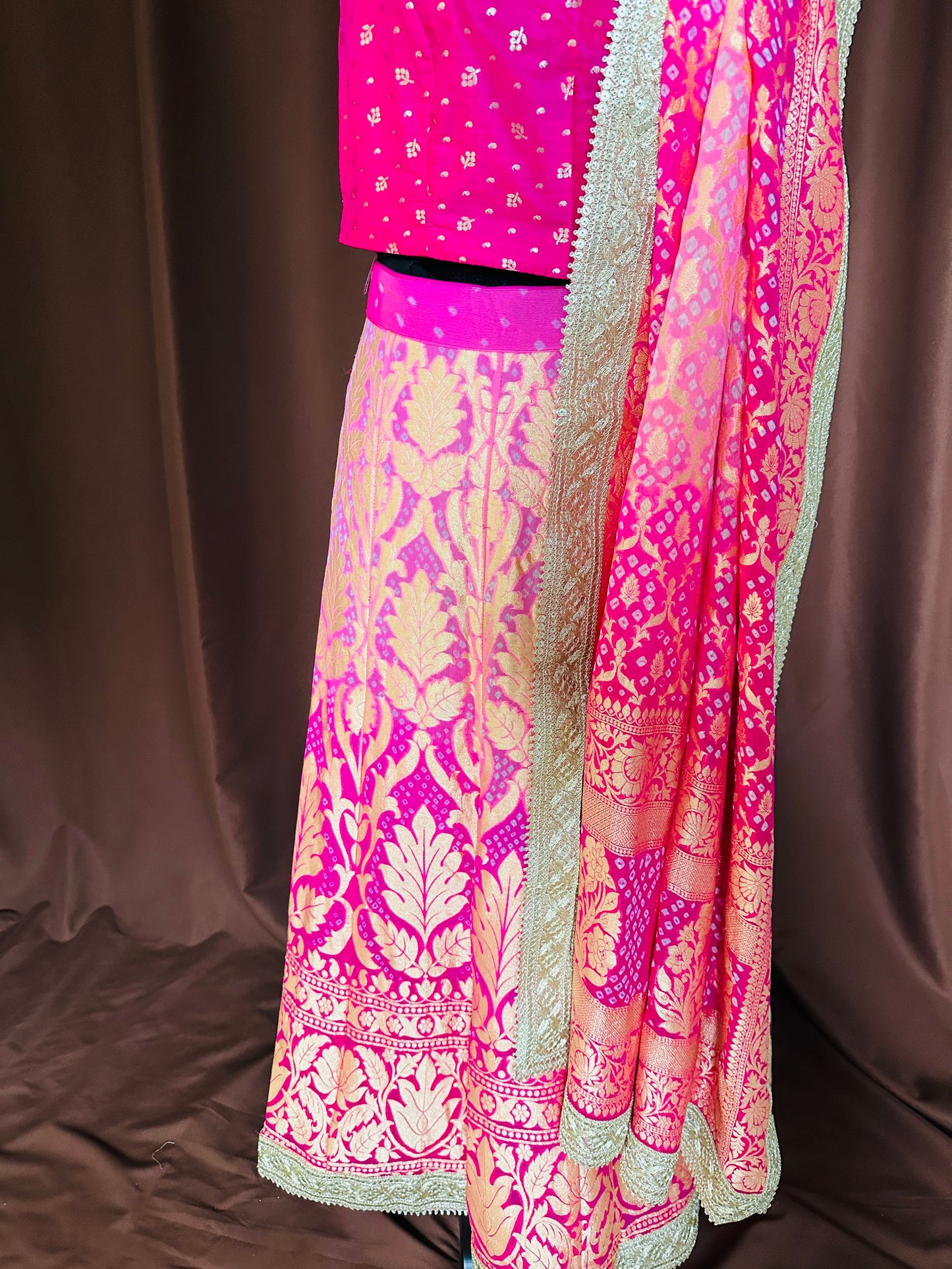 Pink Banarasi Banadhini Georgette Lehanga - Made to order