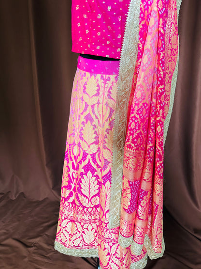 Pink Banarasi Banadhini Georgette Lehanga - Made to order