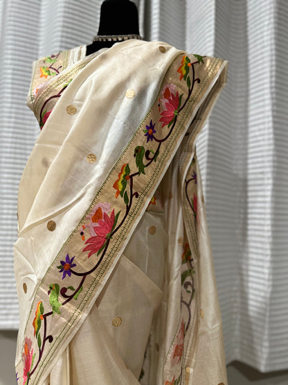 Paithani Inspired Embroidered Pure Tussar Silk Saree